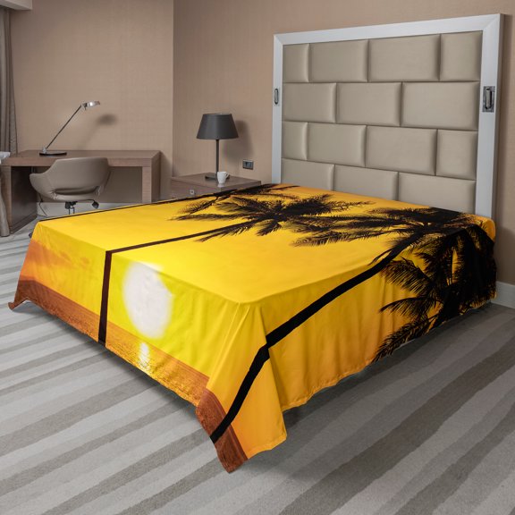 Ambesonne Tropical Flat Sheet, Sunny Beach Exotic, Full Size, Pale Orange Brown