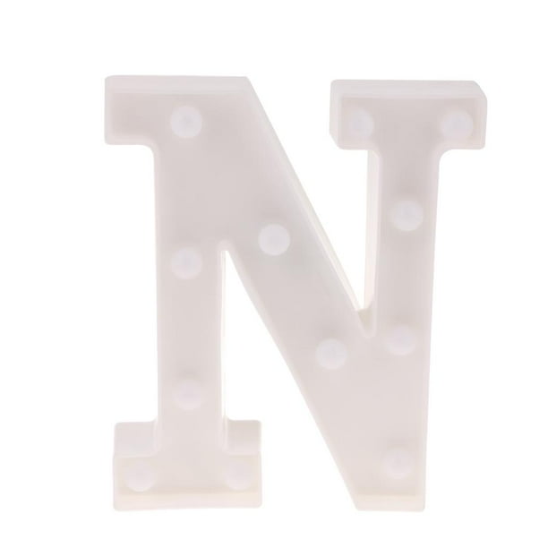 Letras del alfabeto iluminadas con LED, luz blanca cálida, de plástico, letrero de pie N