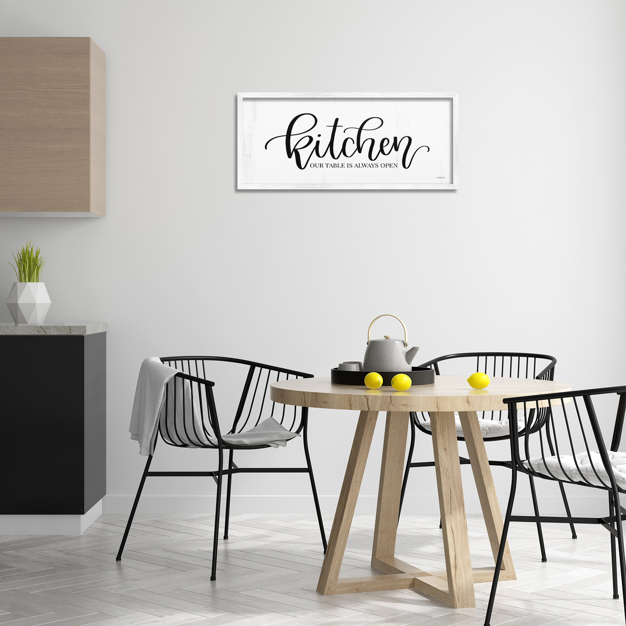 Stupell Industries Kitchen Always Open Typography Painting White Framed Art Print Wall Art, 30 x 13