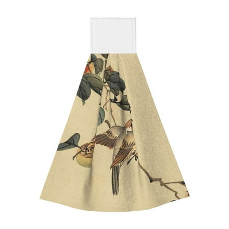 

Zufioo Vintage Bird Print Coral Fleece Velcro Hand Towel Hangable Absorbent Hand Towel Suitable for Kitchen Bathroom Household Items