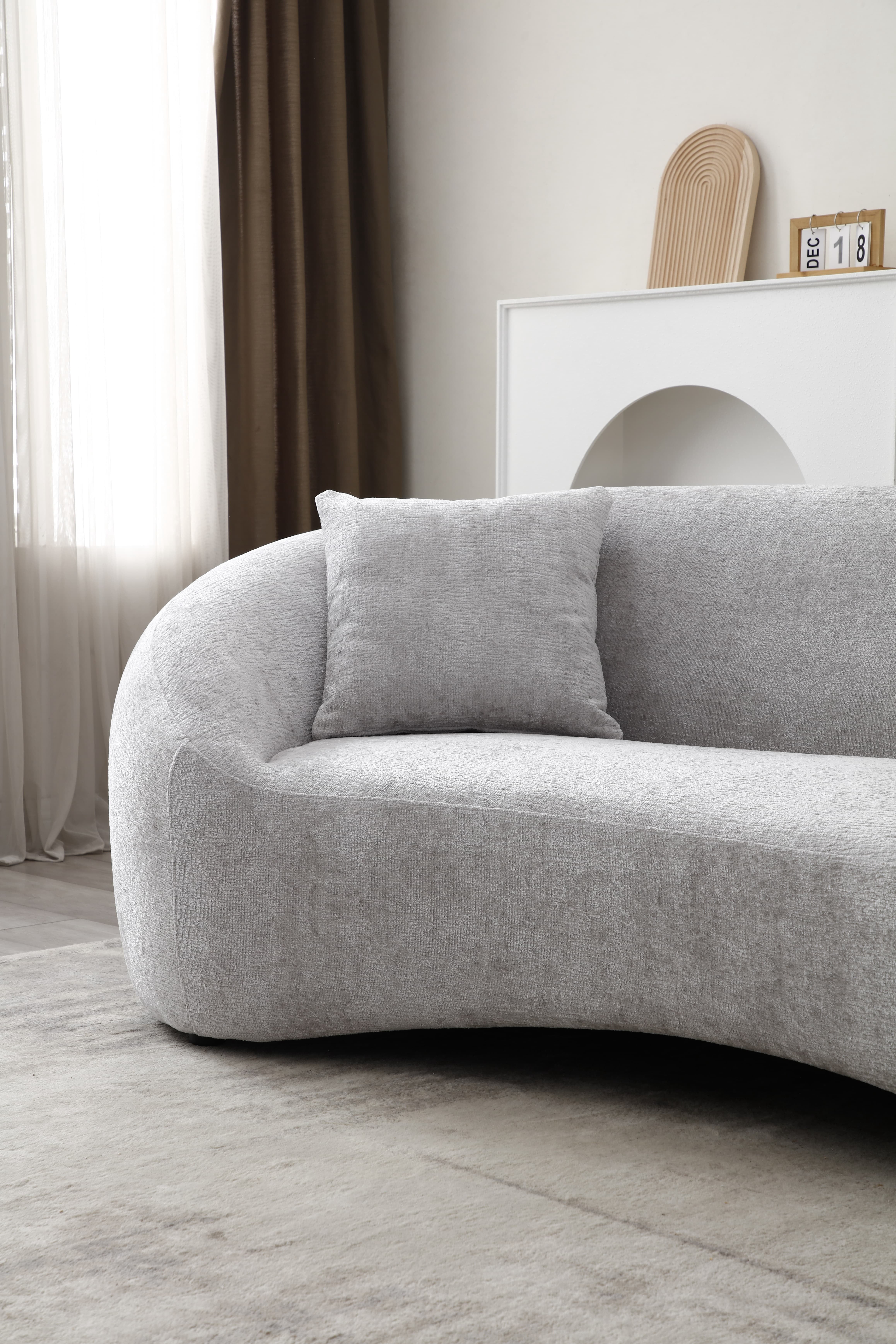 MAYEERTY 93.31" Minimalist Curved Sofa, 3 Seater, Chenille Velvet Fabric Upholstered Sofa, Tight Curved Back Velvet Cloud Couch for Living Room Apartment Office, Light Gray