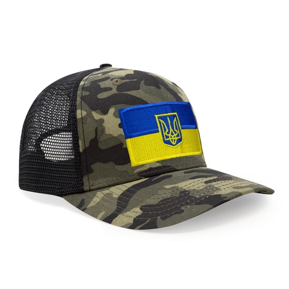 International Tie Country Hat for Men and Women, Adjustable Snapback Trucker Baseball Cap with Embroidered Patch (Ukraine, Camouflage)