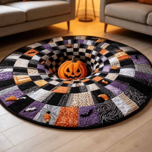 VMWMSSR Halloween Round Area Rug, 3D Optical Illusion Vortex Nonâ Floor Mat Festive Circular Carpet For Entryway Living Room Halloween Party Home Decor(Pumpkin-31.50"x31.50")