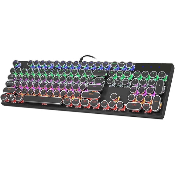 Mechanical Gaming Keyboard Geeklin Typewriter Rainbow RGB Backlit Keyboard Round Keycaps Wired Mechanical Keyboard Blue Switch for Desktop Computer PC