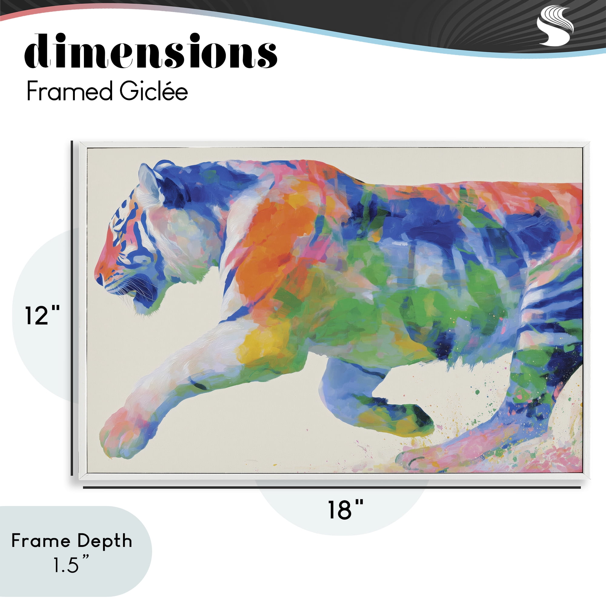Stupell Industries Colorful Tiger In Motion White Framed Giclee Art, design by Chromatic Storm Studio