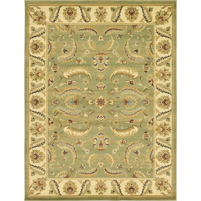 Unique Loom Voyage Intricate Floral Rug 9' x 12' Rectangle Light Green/Ivory