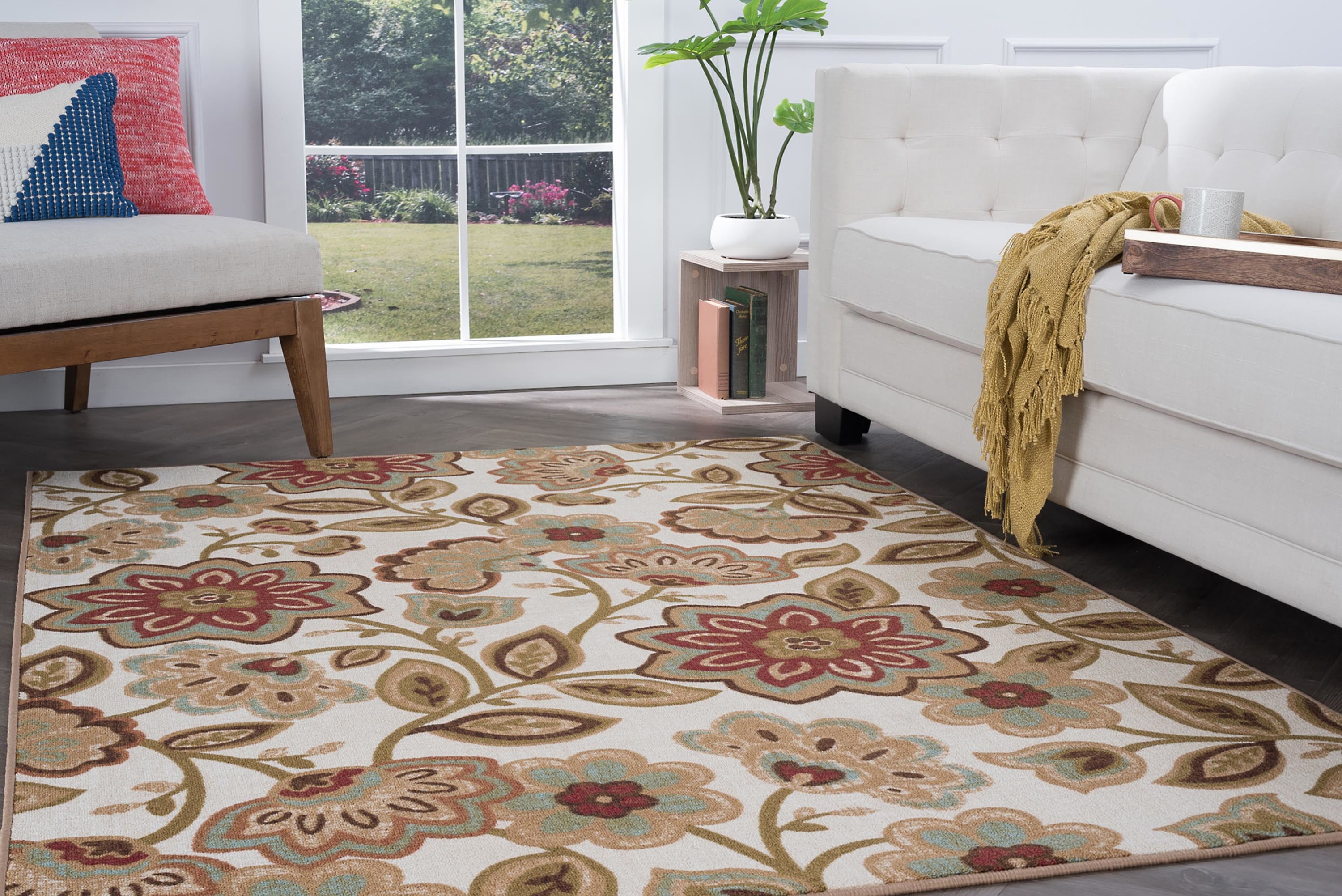 Transitional Area Rug (3-Piece Rug Set: (5' x 7', 20'' x 60'', 20'' x 32'')) Floral Cream, Beige Indoor Set Easy to Clean