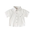 thumbnail image 4 of Boy's Summer Dress Shirt Classic Short Sleeve Button Down School Uniform Comfortable Breathable Casual T-Shirt with Chest Pocket, 130, 4 of 5