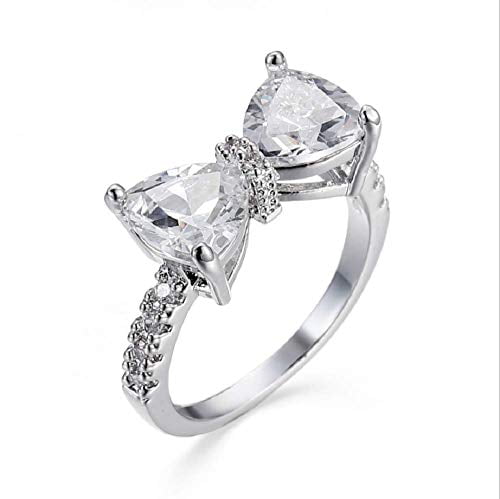 925 Sterling Silver Bow Cubic Zirconia CZ  Women Ring Promise Platinum Plated 