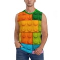 thumbnail image 2 of Lsque Colorful Building Blocks Print Men's Cotton Blend Sleeveless Muscle Shirts (S-3XL)- Moisture Wicking, Odor Protection, UPF 30+,X-Large, 2 of 8
