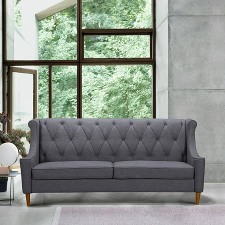 Armen Living Luxe Mid Century Sofa In Champagne Wood Finish Armen Living Luxe Mid Century Sofa In Champagne Wood Finish