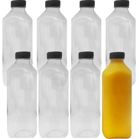 

Avant Grub 33 fl oz Clear Reusable Empty Juice Bottles with Lids 8 Pack