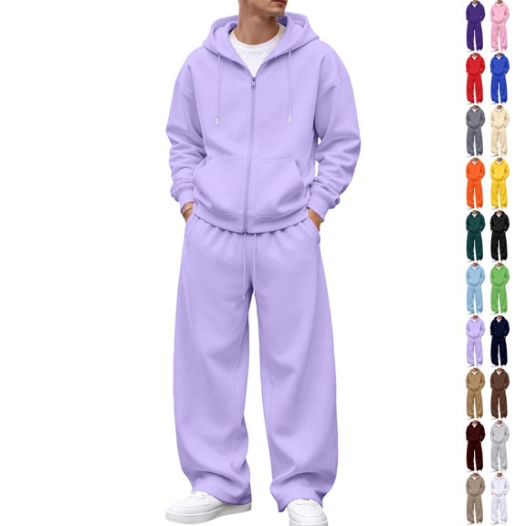 UDAUDU Men 2 Piece Tracksuit Full Zip Hoodie Loose Fit Oversized Zip‑Front Hooded Jacket with Wide‑Leg Sweatpants, Soft Fleece Fall Winter Casual Outfit XL