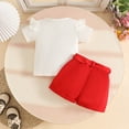 thumbnail image 6 of Girls Summer Outfits 2 Piece Floral Print Crew Neck Ruffles Short Sleeve T Shirt And Shorts Daily Wear Girls' Clothing Sets Red 6 Months-9 Months, 6 of 9