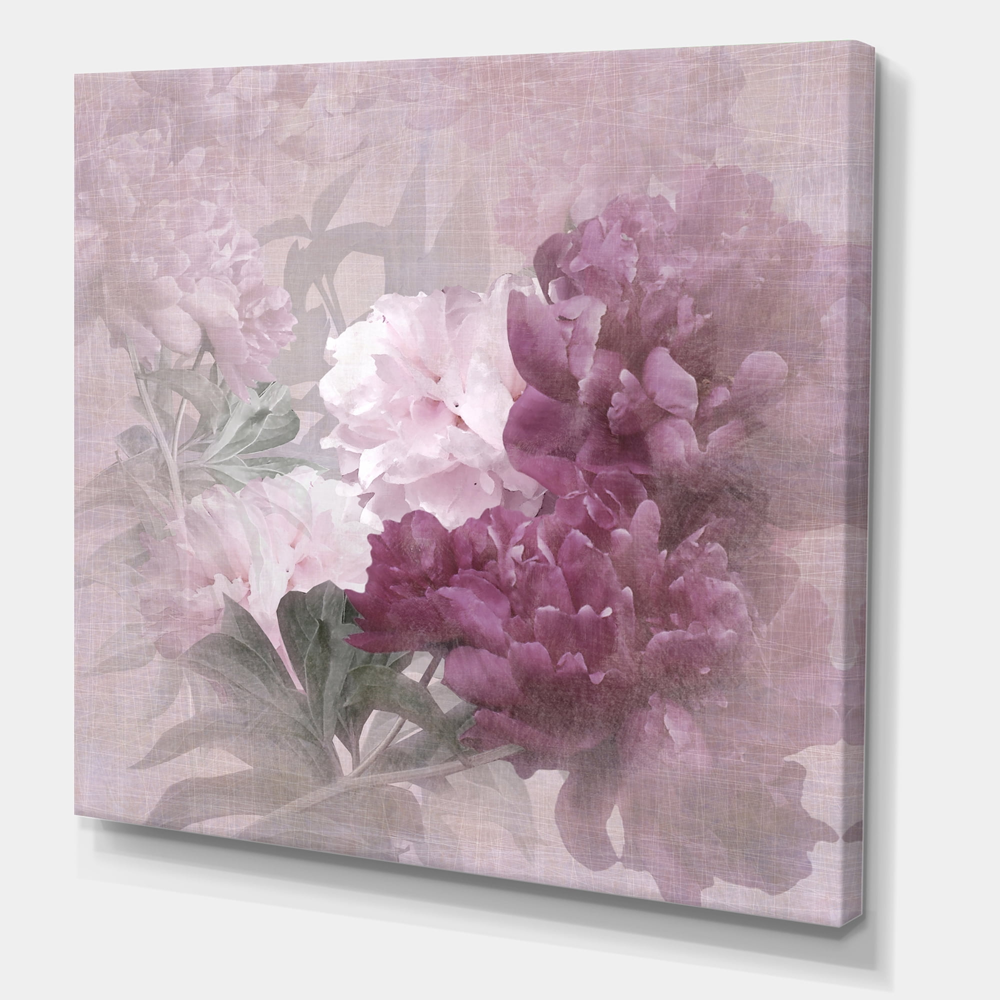 Ancient Pink and Purple Flowers II 30 in x 30 in Painting Canvas Art Print, by Designart