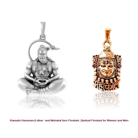 Kamada Hanuman ji silver and Mahakal face Pendant ,Spritual Pendant for Women and Men