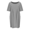 thumbnail image 4 of Summer Dresses Sevevn Fashion Women Casual Round Neck Solid Color Short Sleeve Dress With Pocket, 4 of 6
