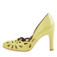 thumbnail image 2 of YDN Women Retro Round Closed Toe Flower Cutout Pumps High Heels Slip On Holiday Business Casual Dressy Shoes Size 7 Yellow, 2 of 4