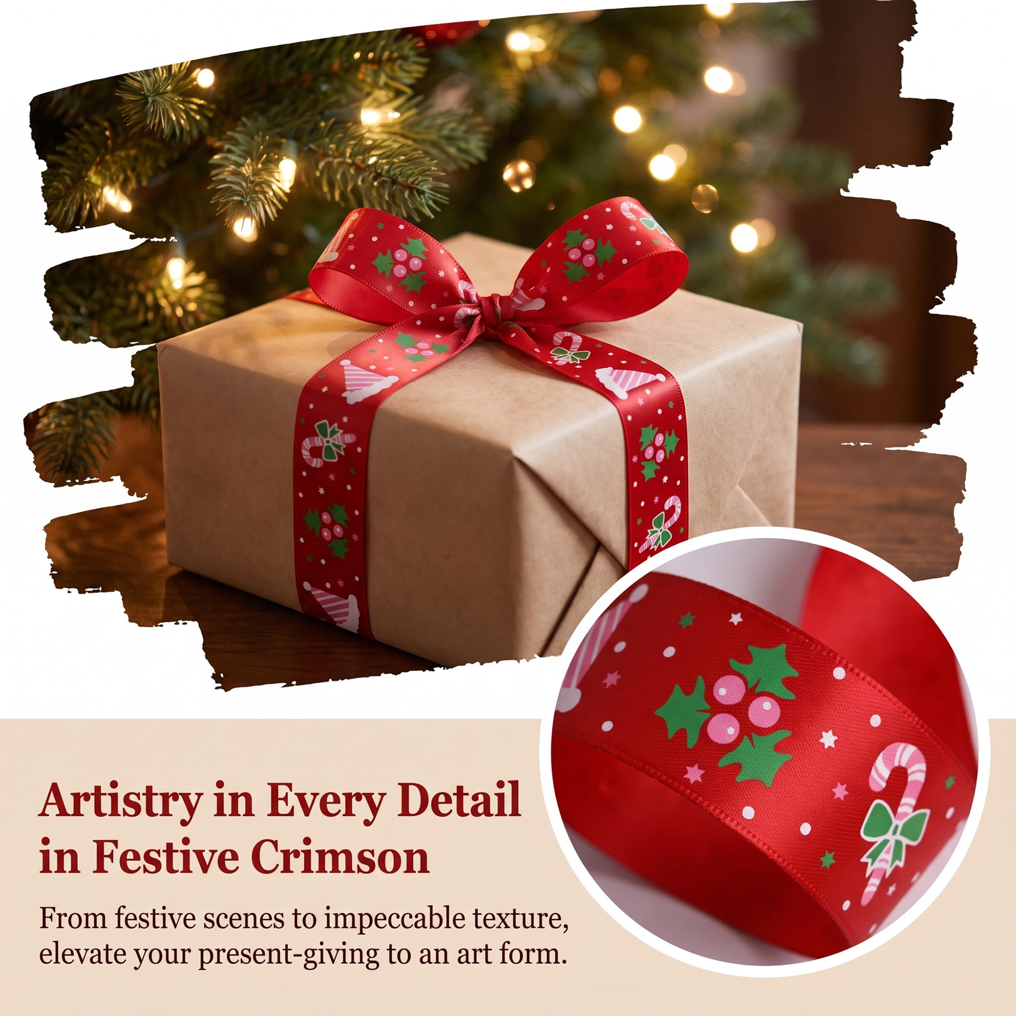 Unique Bargains Premium Fabric Ribbon for Gift Wrapping Red Hat Pattern 5.5 Yard