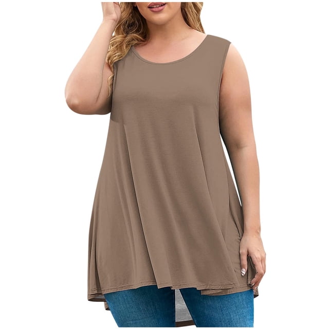 Timegard Débardeur pour Femmes Grande Taille Col Rond Sans Manches Tunique Décontractée pour Leggings