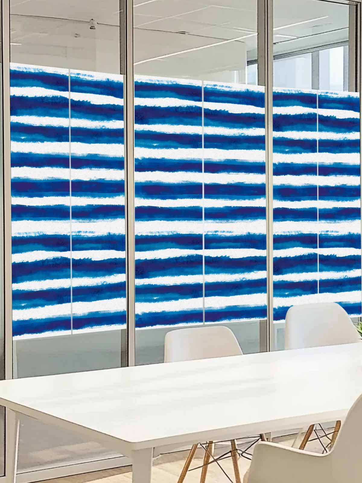 Blue Ombre Window Privacy Film, Stripe Abstract Mottled Texture Stripe Frosted Glass Window Clings Static Cling UV Heat Blocking Reusable Door Sticker for Bathroom 23.6 x 59 Inch