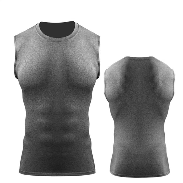 Pisexur Tank Tops Men Solid Color Sleeveless Round Neck Tank Top - Mens Tank Top Workout Base Layer for Fitness & Active Wear Compression Shirt Men Gray,S
