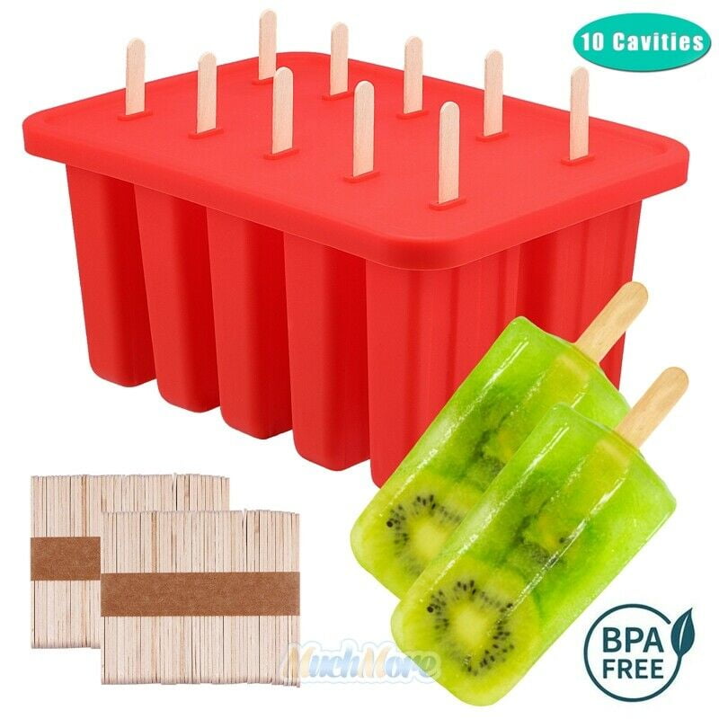 Silicone Popsicle Molds 10 Cavities Reusable Ice Pop Tray w/100