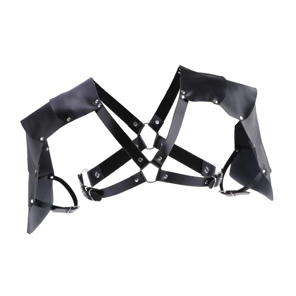 Men's Faux Leather Adjustable Body Armor Chest Harness Shoulder Buckles Costumes 