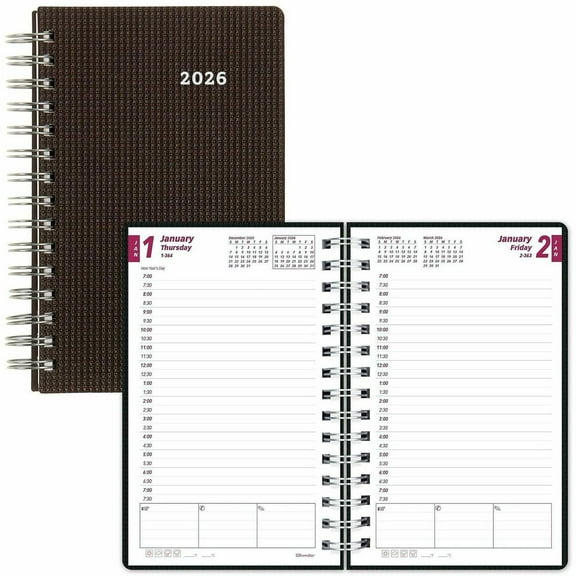 Brownline CB634V.BLK 12-Month (Jan to Dec): 2026 8 in. x 5 in. DuraFlex Daily Planner - Black Cover