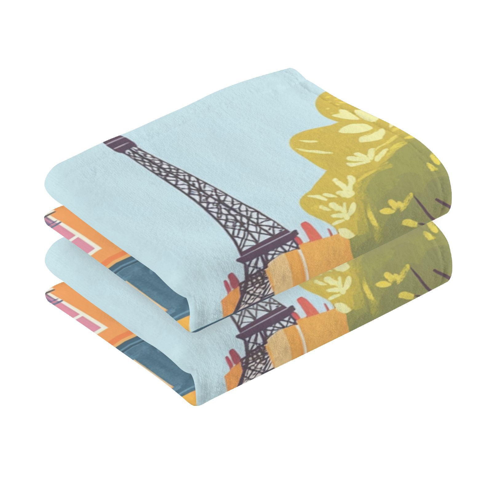 Houses Street Hand Towels Cotton Bath Towels Large Face Towels Absorbent for Bathroom 2 Packs