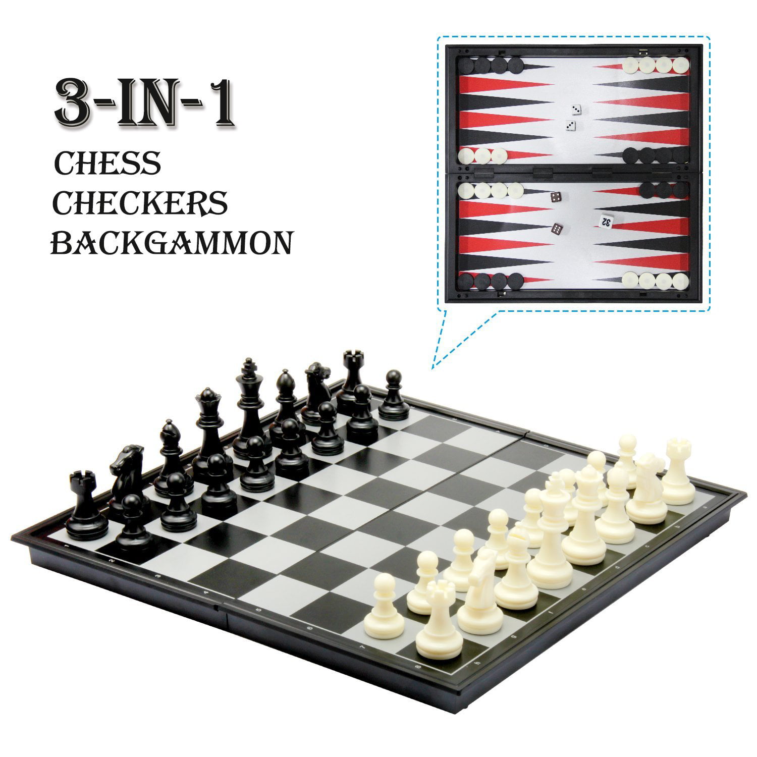 3 in 1 Magnetic Travel Chess Set Chess Checkers Backgammon Set for Kids and Adults 