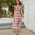 thumbnail image 3 of Red And Green Grid Womens Night Club Maxi Dress V Neck Sleeveless Bohemia Long Dresses, 3 of 9