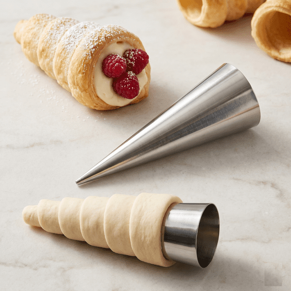 Safeglitz Stainless Steel Cannoli Tube Set - Non Stick Horn Molds for Homemade Croissants Pastries, Reusable Tapered Baking Tubes for Danish Pastries Cones, Professional Heat Resistant Pastry Forms