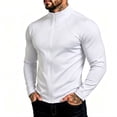 thumbnail image 3 of cfhntfmh Mens Zip up Workout Shirts Stretch Slim Fit Mock Neck Tops Long Sleeve Athletic Gym Running Clothes (White,X-Large), 3 of 5