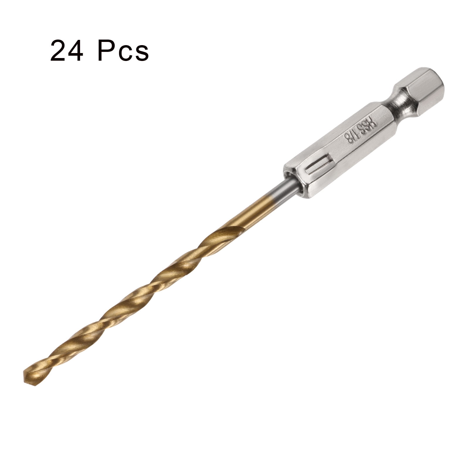Uxcell 24pack Hex Shank Drill Bit 1/8" M35 High Speed Steel Titanium Coated Twist Drill Bit 90mm Long with 1/4" Shank