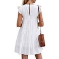 thumbnail image 3 of Franhais Women Summer Dresses Casual Loose Flounces Round Neck Solid Color Chic High Waist Elegant Knee-length Party Midi Dress, 3 of 4