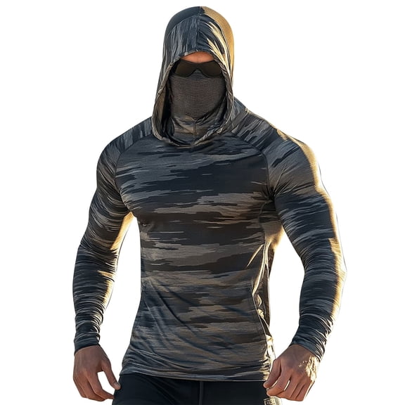 Lpmadey Fishing Hoodies for Men with Face Mask UPF 50 Sun Protection Long Sleeve Shirt Breathable Outdoor Hiking Tops