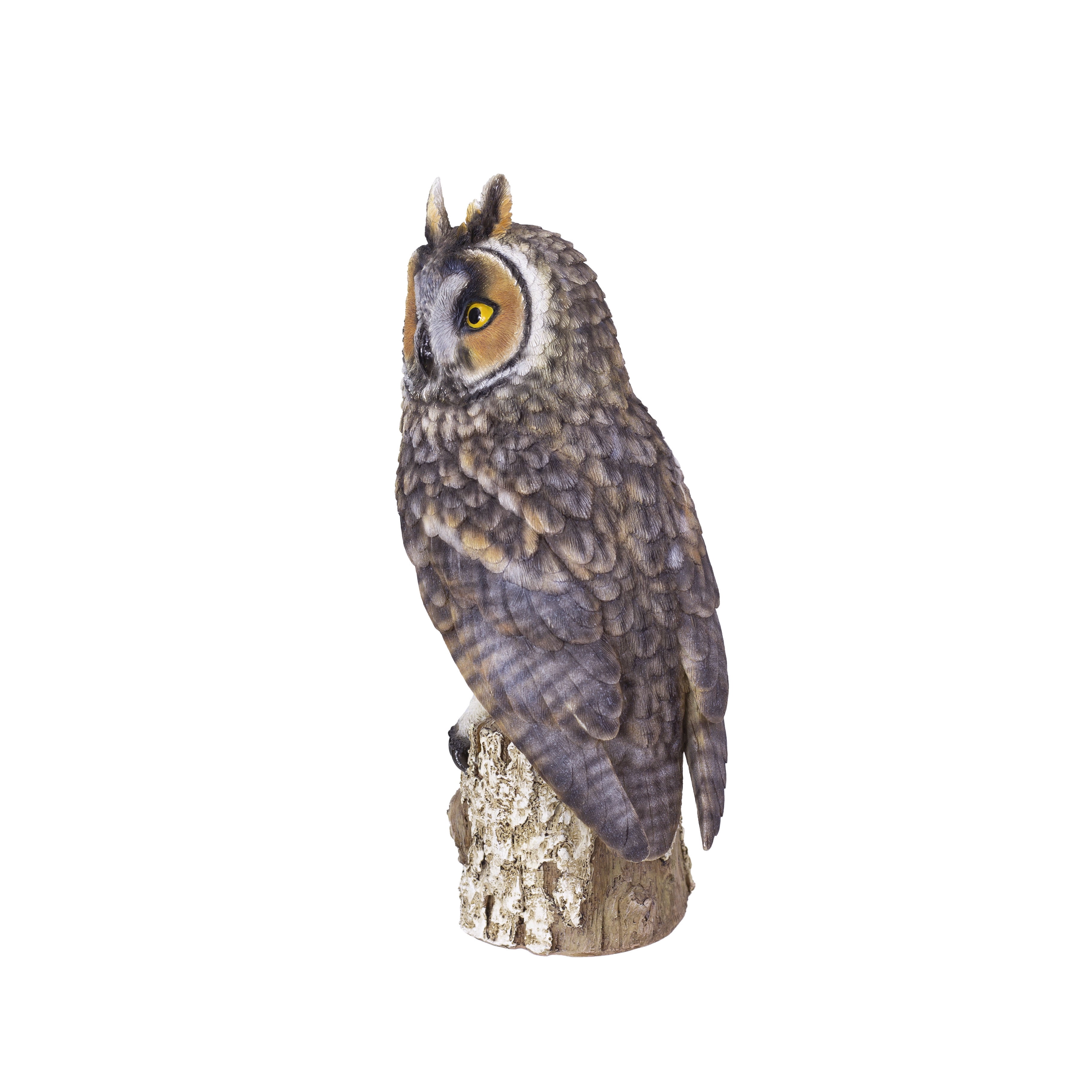SOREAL Brown Long Eared Owl on branch | Handcrafted Decorative Bird Statue for Home & Garden | Premium Polyresin, Weather-Resistant Indoor/Outdoor Decor