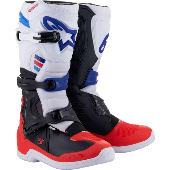 Alpinestars Motocross Mens Tech 3 Boots-White/Red/Blue-13