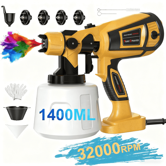 Jous Paint Sprayer 800W Hvlp High Power Electric Spray Paint Gun 1400ml High Capacity Container Easy to Clean for House Painting, Home Interior and Exterior