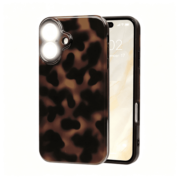 HBMYN Compatible with iPhone 16 Plus Case Cute Tortoise - Brown | Strap design, Aesthetic amber, For girls women men, Girly, Soft TPU, Full camera lens, Protective, Shockproof phone cover