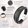 thumbnail image 4 of Mens Leather Cross Bracelet Multilayer Braided Wristband Bangle Bracelets with Stainless Steel Buckle Religious Gift for Men, 4 of 6