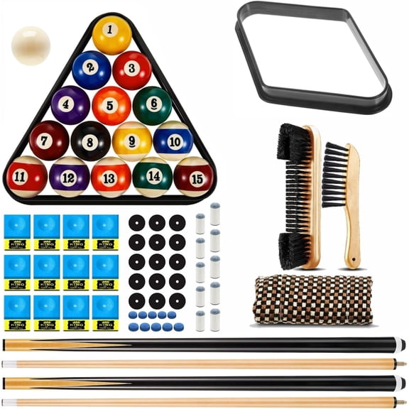 85Pcs Pool Table Accessories - Billiard Set with Triangle, Diamond Ball Holder, Cue Chalks, Pool Cue Tips, Sticks, Table Stickers, Shaft Cloth, Pool Table Brush