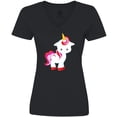 thumbnail image 3 of Inktastic Cute Little Unicorn With Red And Pink Mane, Hearts Women's V-Neck T-Shirt, 3 of 5