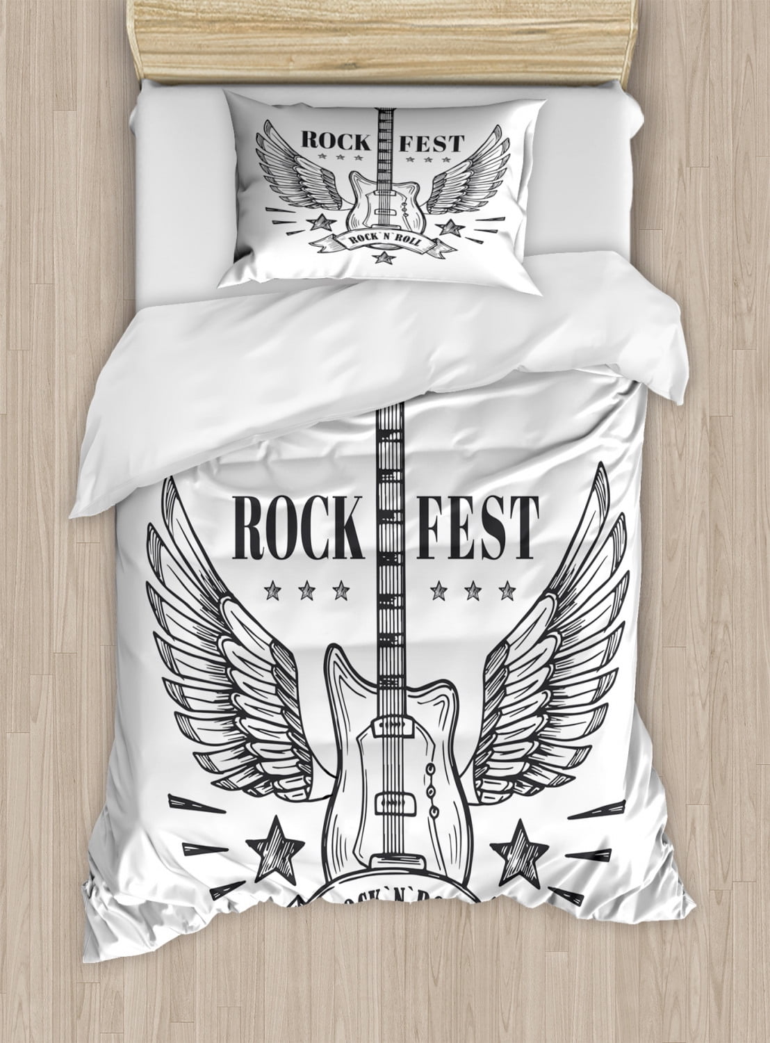 Rock and Roll Duvet Cover Set Twin Size, Pattern of Rock Festival
