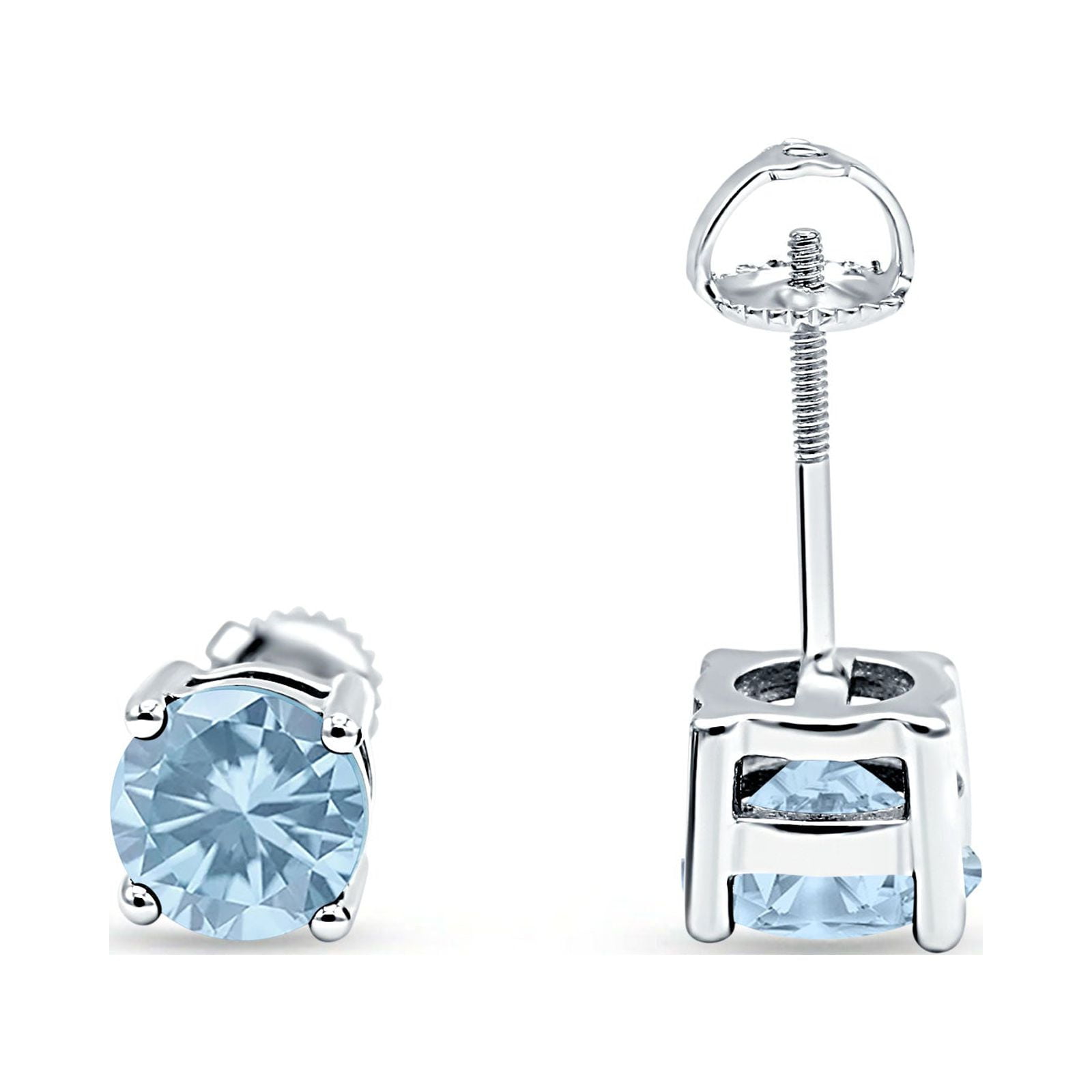 6mm Solitaire Screw Back Stud Earring Round Simulated CZ Solid 925 Sterling Silver