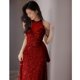 thumbnail image 5 of Vestido de noche plateado elegante, escote de lentejuelas, cintura ceñida, batas de graduación, hombros descubiertos, correa ajustable, vestido de fiesta de Tailgating, 5 of 5
