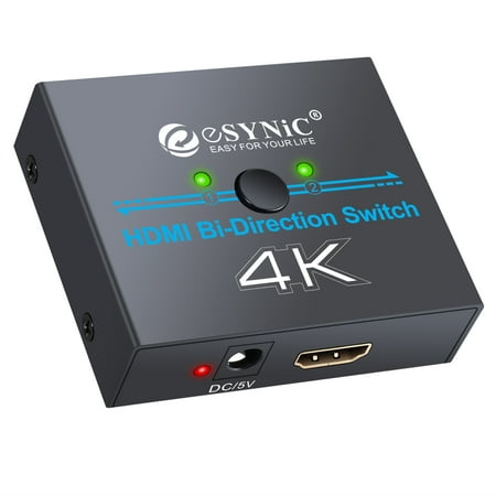 4K Bidirectional HDMI Switch 2 Ports HDMI Switcher HDMI Splitter Support 3D 2 In 1 Out with USB Power Cable More Stable for Fire TV ROKU PS3 PS4 Apple TV HDTV Blu-Ray DVD Satellite