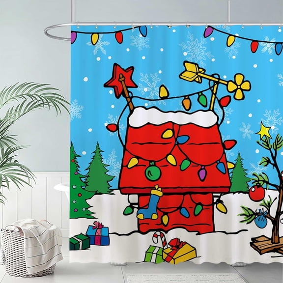 Christmas Shower Curtain for Bathroom Set 66" x 72" Funny Abstract Comic Book Xmas Present Bath Curtain for Girl Boys Home Bathtub Decoration, with 12 Hooks