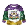 thumbnail image 3 of Staki Infant Mardi Gras Outfit Girl Baby Girl St Patricks Day Outfit Toddler Shamrock Embroidery Long Sleeve Sweatshirt Plaid Pants Set Carnival Clothes 2-9Y(Purple,6-7 Years), 3 of 6